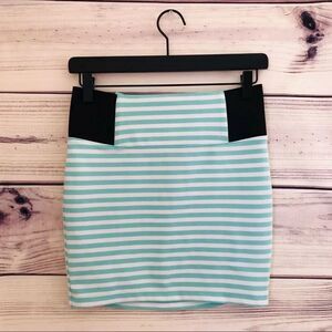 Charlotte Russe Mint & White Fitted Mini Skirt XS